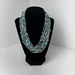 Multicolored Mermaid Peacock Seed Bead Necklace Multi Strand Fashion Jewelry